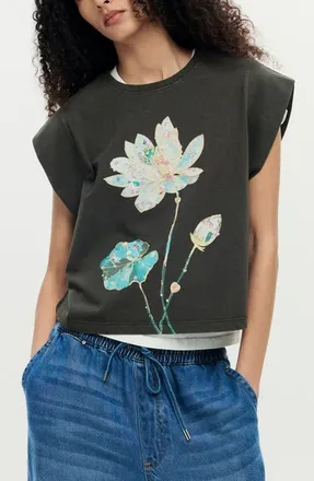Desigual Oversize Floral Graphic T-Shirt in Black at Nordstrom, Size Small