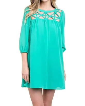 Greek Archaic Kori Lattice Baby Doll Dress In Green