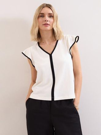 Phase Eight Fleur Ruffle Sleeve V-Neck Top in Black/ivory at Nordstrom, Size 12