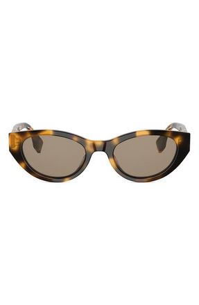 Fendi Lettering 51mm Oval Sunglasses in Dark Havana /Brown at Nordstrom