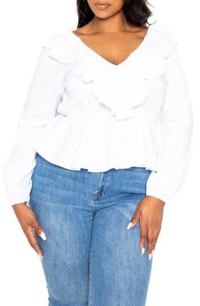 Buxom Couture Ruffle Long Sleeve Peplum Blouse in White at Nordstrom, Size 3 X