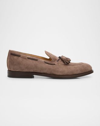 Brunello Cucinelli Men & apos;s Suede Braided Leather-Lace Tassel Loafers
