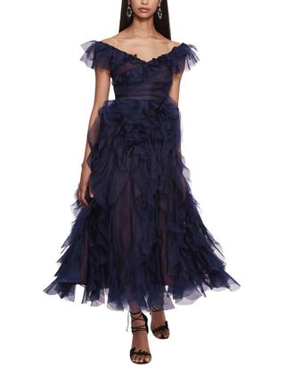 Marchesa Matte Organza Midi Dress