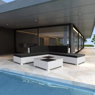 vidaXL Set Muebles De Jard&iacute;n 6 Piezas Y Cojines Rat&aacute;n Sint&eacute;tico Blanco