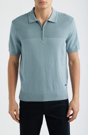 Bugatchi Quarter Zip Cotton Blend Polo Sweater in Shark at Nordstrom, Size Xx-Large