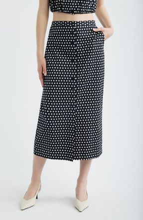 Frame Denim The Dot Front Button Midi Skirt in Black Multi at Nordstrom, Size 12