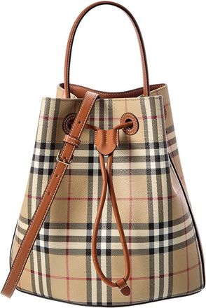 Burberry Small Check Coated Canvas & Leather Bucket Bag
