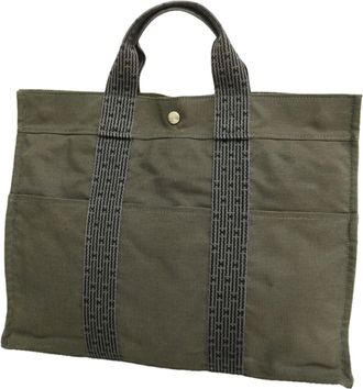 Herm&egrave;s Gray Nylon Tote Bag (Pre-Owned)