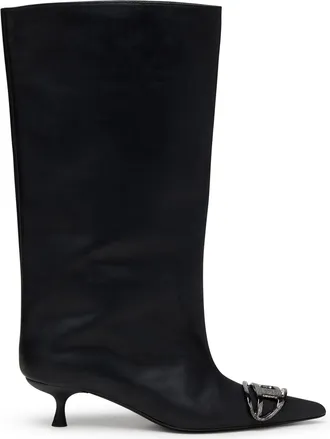 Diesel D-Venus-Knee-high boots in oiled leather - Boots - Woman - Black
