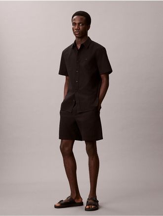 Calvin Klein Mens Seersucker Pull-On Shorts - Black - 29