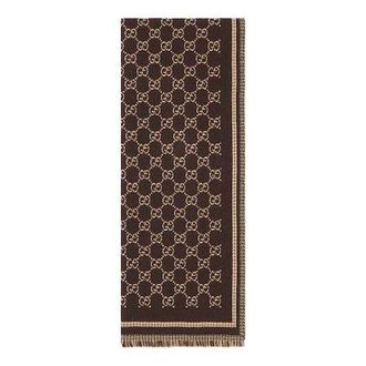 Gucci 25 GG Wool Jacquard Scarf Brown Beige 836264-4G386-2079