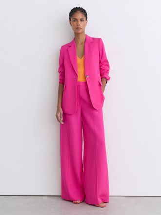 Reiss Pink Petite Single-breasted Suit Blazer With Linen, 14