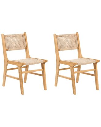 Beliani Conjunto de 2 sillas de comedor Madera Marr&oacute;n Beige