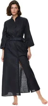 Gottex Modern Muse Belted Button Up Linen Dress Cover-Up in Black at Nordstrom, Size X-Large