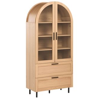 Beliani Vitrina Decorativa Con Estantes De Mdf Armario Expositor Con Frentes De Vidrio Marr&oacute;n Claro Lachine