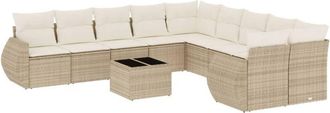 vidaXL Set De Sof&aacute;s De Jard&iacute;n 11pzas Con Cojines Rat&aacute;n Sint&eacute;tico Beige Vidaxl