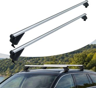Relaxdays Barras De Techo Relaxdays, Rieles Cerrados, 124 Cm, Alcance 110 Cm, 180 Kg, Portaequipajes, Aluminio, Plateado