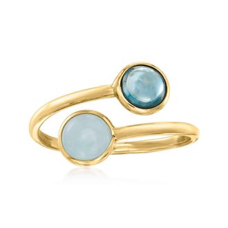 Ross-Simons Italian. Aquamarine and. London Blue Topaz Bypass Ring in 14kt Yellow Gold