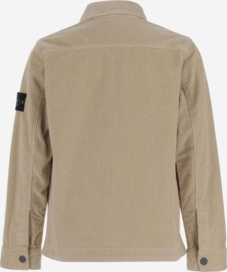 Stone Island Boys Stretch Cotton Blend Velvet Shirt Beige
