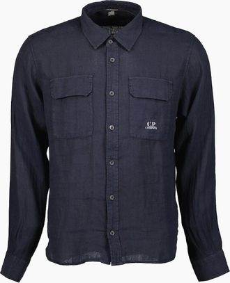 C.P. Company Mens Long Sleeve Linen Overshirt - Navy - Size: Regular/34
