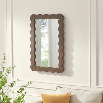 Furniturebox Wiggle Walnut Wood Medium Rectangle 90x60cm Wall Mirror | Size: 90x60 cm
