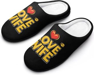 Generic I Love My Hot Wife Mens Soft Cotton Slippers with Memory Foam Anti-skid House Shoes for Travel Indoor Outdoor
