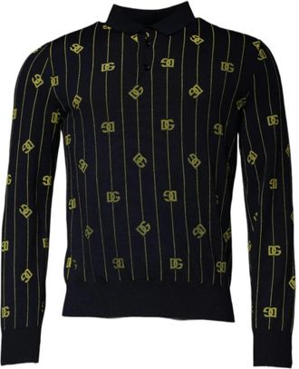Dolce & Gabbana Zwarte Monogram Wollen Trui Itali&euml; Gemaakt - Heren - V-hals truien - Zwart - M - Wol - Truien & Vesten