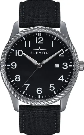 Elevon Watches Crosswind Canvas-Overlaid Leather-Band Watch w/ Date in Black at Nordstrom