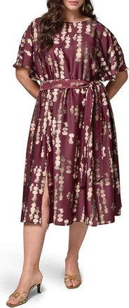 DKNY Print Stretch Satin Midi Dress in Black Cherry at Nordstrom, Size 14W
