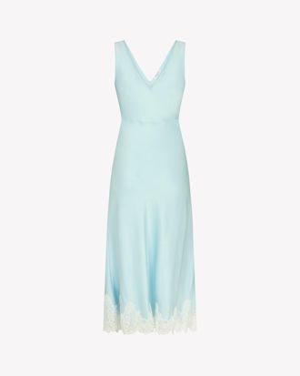Serena Bute Satin Midi Dress with Lace Hem - Pale Blue