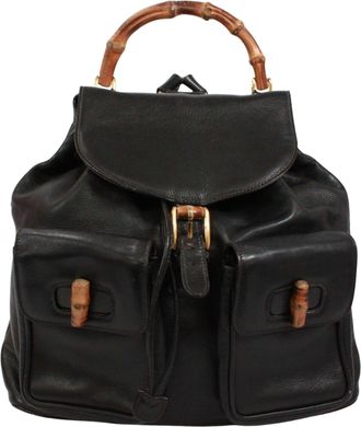 Gucci Black Bamboo Leather Backpack (Pre-Owned)