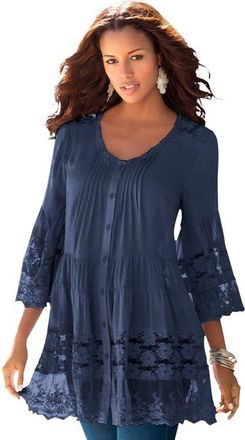 Roaman's Lace Illusion Blouse in Navy at Nordstrom, Size 20
