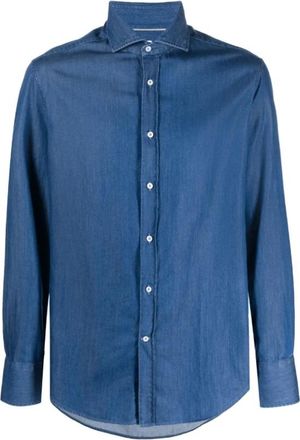 Brunello Cucinelli Blauwe Denim Overhemd met Lange Mouwen - Heren - Spijkeroverhemden - Blauw - L - Denim - Overhemden