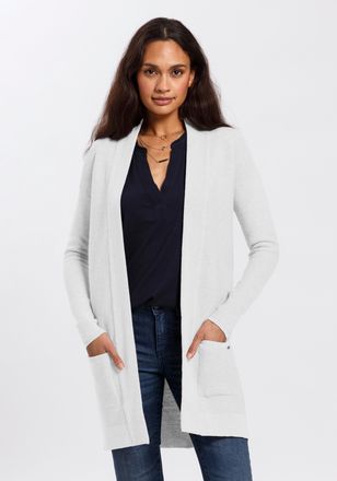 Tom Tailor Longstrickjacke TOM TAILOR, Damen, Gr. XXL (44), weiss (wollwei&szlig;), Strick, Obermaterial: 100% Baumwolle, unifarben, figurumspielend Po-bedeckend, V-Au