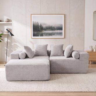 STILVORA Sof&aacute; Modular Convertible De 3 Plazas De Pana Con Chaise Longue Y Asiento Profundo, Sin Montaje, Gris