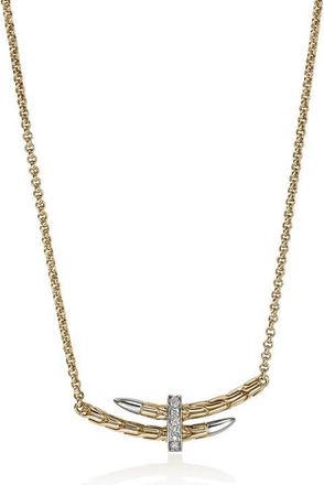 John Hardy Pav&eacute; Diamond Spear Station Necklace in Silver And Gold at Nordstrom, Size 18