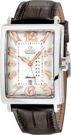 Gevril Group Avenue of Americas SS Case, Silver/RG Dial, Genuine Italian Handmade Leather Strap