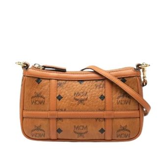 MCM Pre-owned Visetos Logo PVC schoudertas - Dames - Pre-owned - Bruin - Maat: ONE Size Leer
