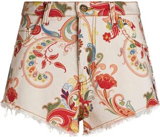 Etro paisley-print denim shorts - women - Cotton/Elastane/Cotton - 24 - White