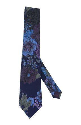 Lords of Harlech Taddeo Merino Wool Tie in Marco Floral Navy at Nordstrom