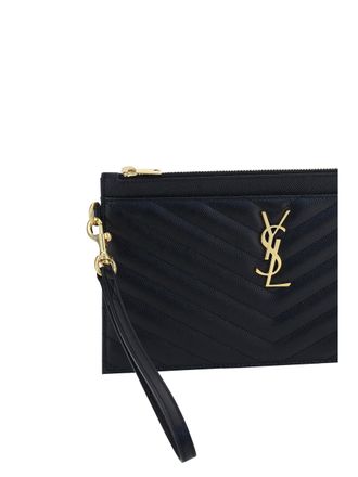 Saint Laurent Womens Clutch Bag Quilted Leather Black Calf Make Up