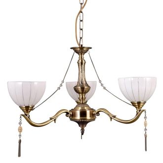 Netlighting Stylized Chandeliers Golden 3 Light with Milky Glass Shade E27 in Gold