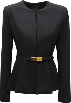 Pinko Zwarte Stretch Crepe Jas - Dames - Blazers - Zwart - M - Jassen