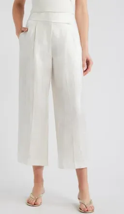 BOSS Tacres High Waist Ankle Wide Leg Pants in Soft Cream at Nordstrom, Size 10