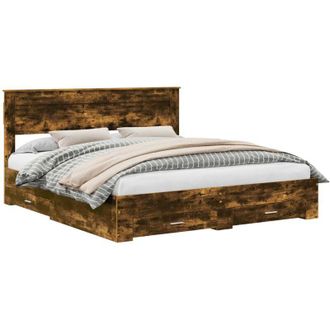 vidaXL Estructura De Cama Con Cabecera Roble Ahumado 200 X 200 Cm Vidaxl