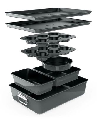 Nutrichef Grey 8pc Stackable Carbon Steel Bakeware Set
