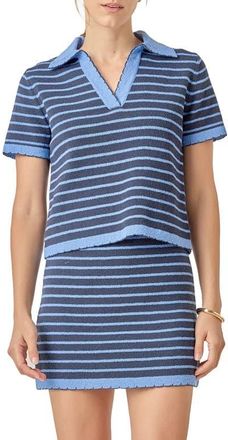 English Factory Stripe Polo Scallop Hem Sweater in Powder Blue/Navy at Nordstrom, Size X-Small
