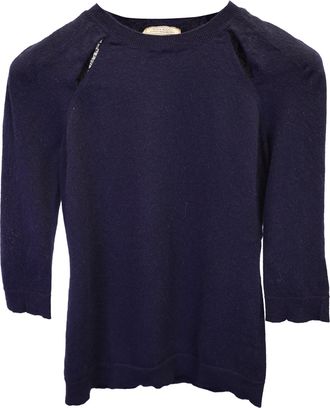 Nina Ricci Knit Cutout Sweater in Navy Blue Cashmere