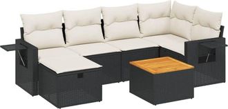 vidaXL Set De Comedor De Jard&iacute;n 7 Pzas Y Cojines Rat&aacute;n Sint&eacute;tico Negro Vidaxl