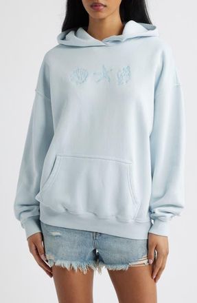 PacSun Embroidered Seashell Cotton Blend Hoodie in Light Blue at Nordstrom, Size Xx-Small